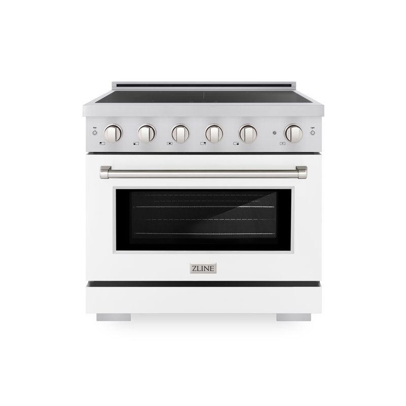 Zline 36 in. Satin Stainless Paramount Induction Range with 5 Element Cooktop and White Matte Door, White Matte