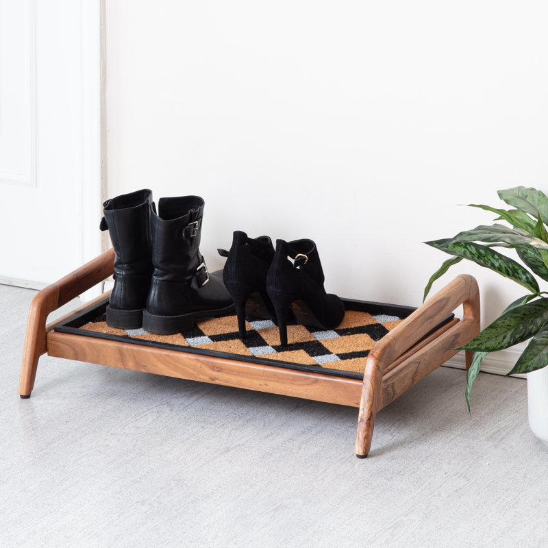 Support à bottes en bois massif de qualité supérieure avec tapis en fibre de coco naturelle - Rangement pour chaussures