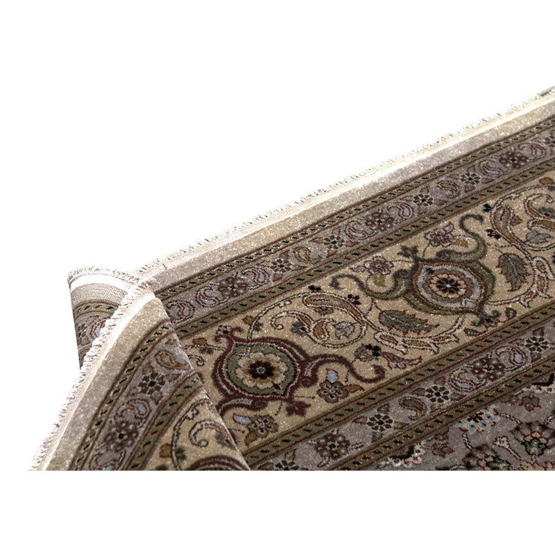 Tapis gris / beige en laine noué à la main de conception unique 9 pi 2 po x 12 pi 4 po