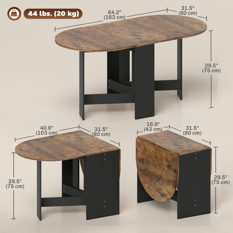 Table de salle à manger pliable, table à abattants ovale pour la cuisine et la salle à manger
