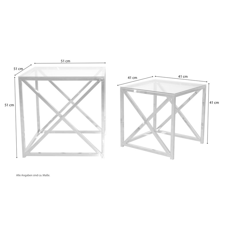 Nishank Glass Top Cross Legs Nest Of Tables
