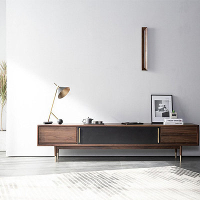 Cabinet audiovisuel simple en noyer noir