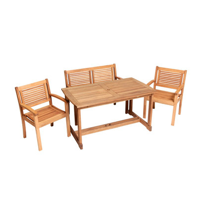 Adabpreet 4 - Person Wood Patio Dining Set with Rectangular Table
