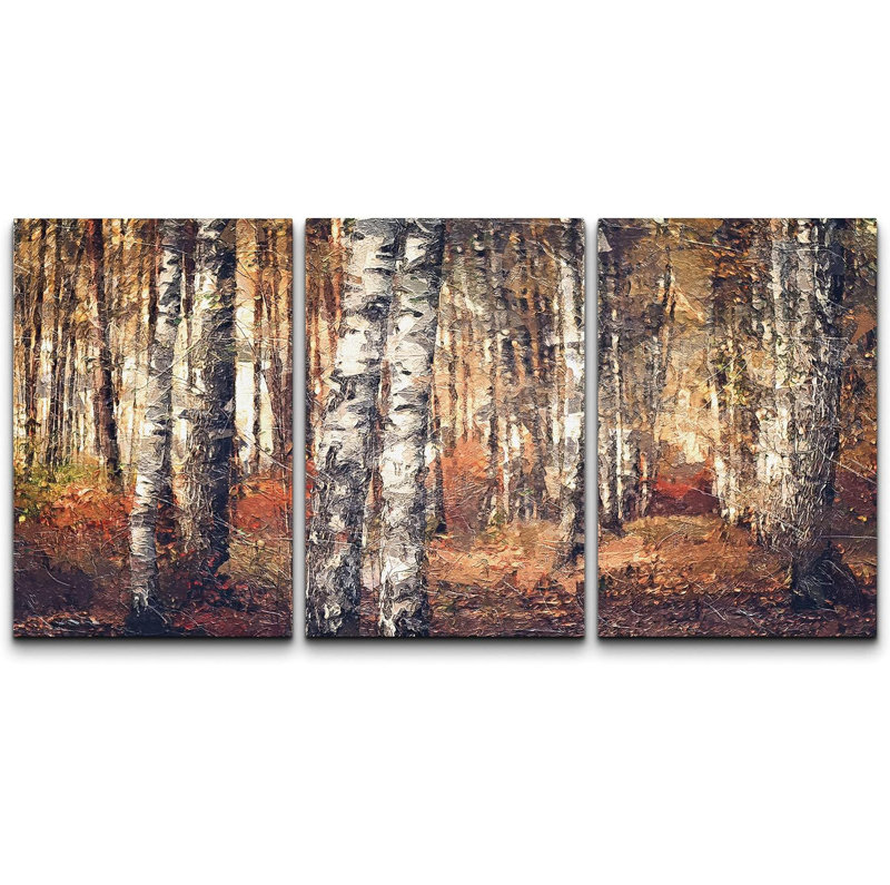 Peinture craquelée, texture forêt orange et arbre blanc, art moderne, paysage, ultra, H 36 po x l 72 po x P 1,5 po