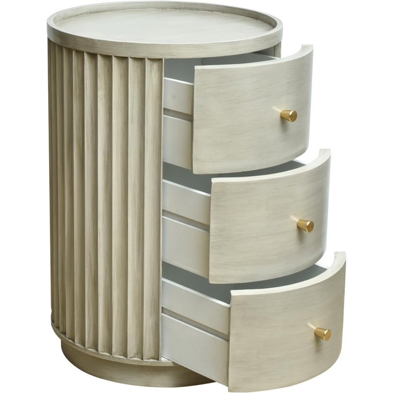 Table d'appoint ronde à 3 tiroirs - fabrication en bois, table de chevet de style moderne, diamètre 16 po x H 21 po, pour le salon et la chambre à coucher