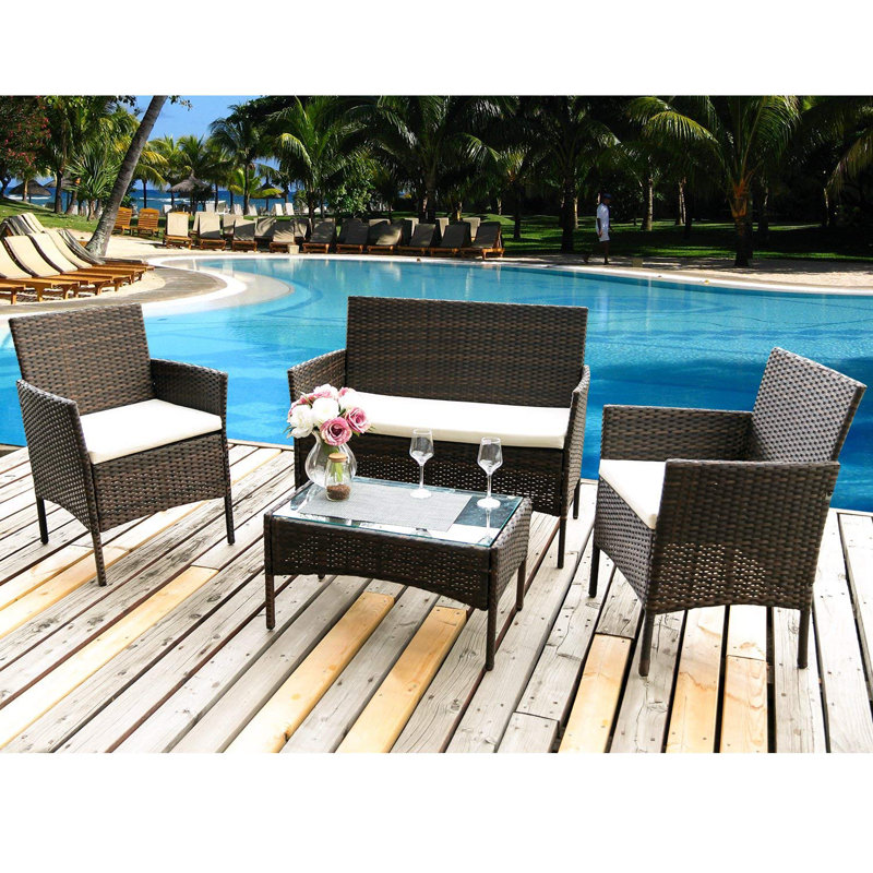 Hesdin 4 - Person Seating Group with Cushions, Brown, Brown