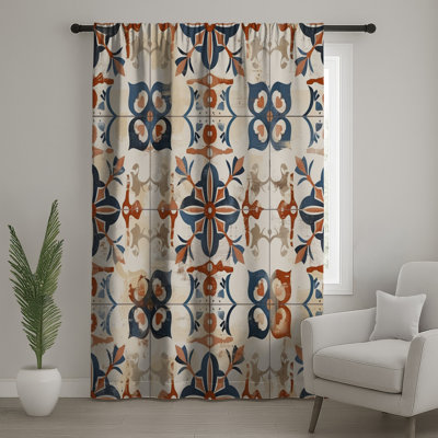 Ornate Floral Tile Window Curtains, Floral Sheer & Blockout Curtains - 1 Panel