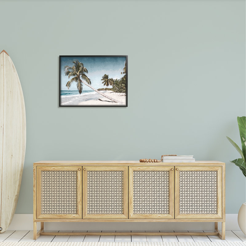 Plage, palmiers, jour d'été clair, ciel bleu par Denise Brown - peinture, H 24 po x l 30 po x P 1,5 po