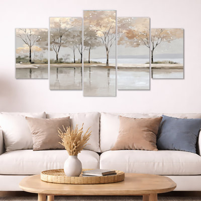 Golden Sunset Trees In Winter - Winter Tree, impression sur toile saisonnière, 5 pièces