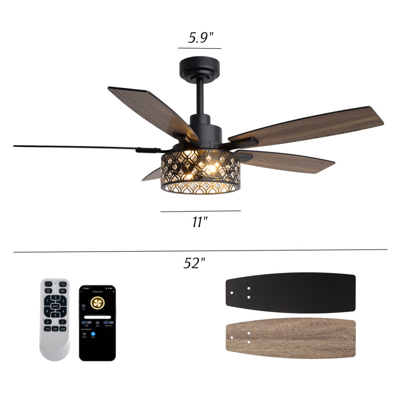 Ventilateur de plafond 52 "avec 5 pales noir 52"