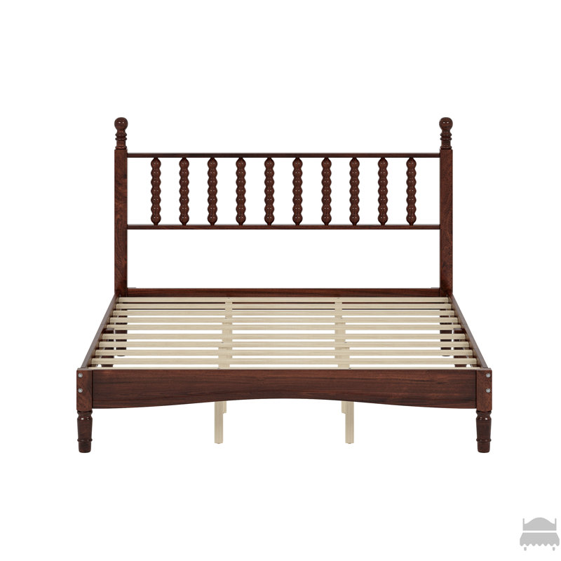 Grand lit plateforme en bois avec tête de lit en forme de gourde, lit plateforme de style rétro avec support à lattes en bois