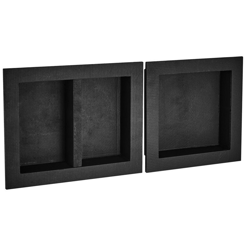 Niche de douche prête à poser pour carreaux 16 po x 16 po et 16 po x 20 po, organisateur à trois tablettes, niche carrée encastrée murale encastrée, niche de rangement scellée à savon moderne pour salle de bain, noire