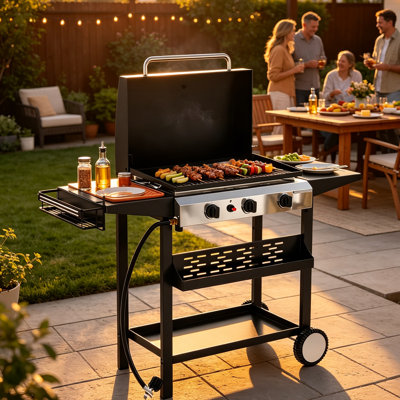2/ 3 / 4‑Burner Portable Propane Flat Top Griddle Grill With Wheels And Hood, Outdoor BBQ Cooking