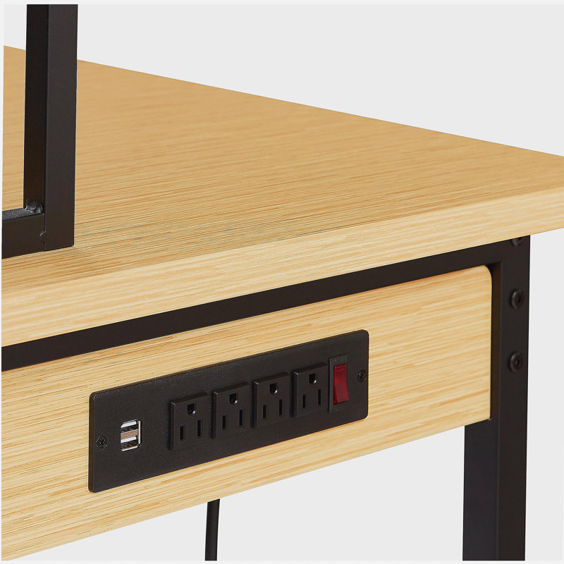 Établi réglable 71 po avec panneau perforé, établi en bois robuste avec roulettes, capacité de charge de 1 600 lb, établi roulant avec prise CA / USB, crochets, tablette, pour garage, atelier, bureau, maison.