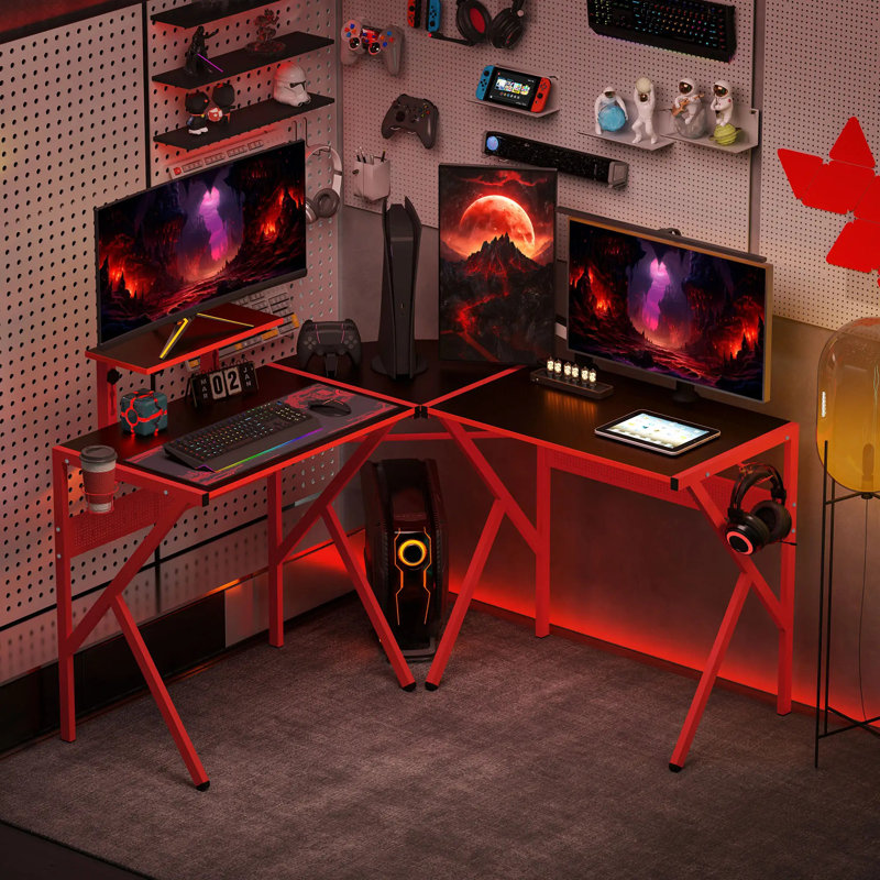 L-Shaped Metal Base Computer Desk