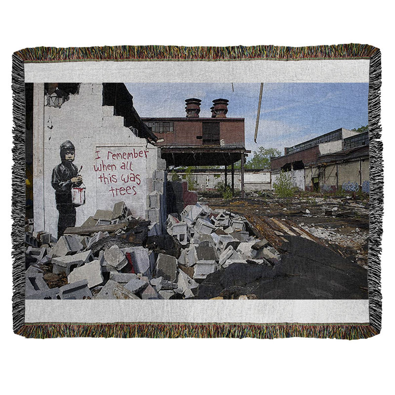 Banksy Graffiti Hand Woven Throw Blanket, 37" W x 52" L
