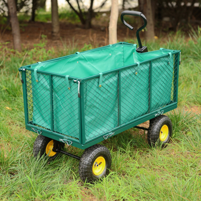 Green Steel Mesh Garden Wagon with Detachable Handle