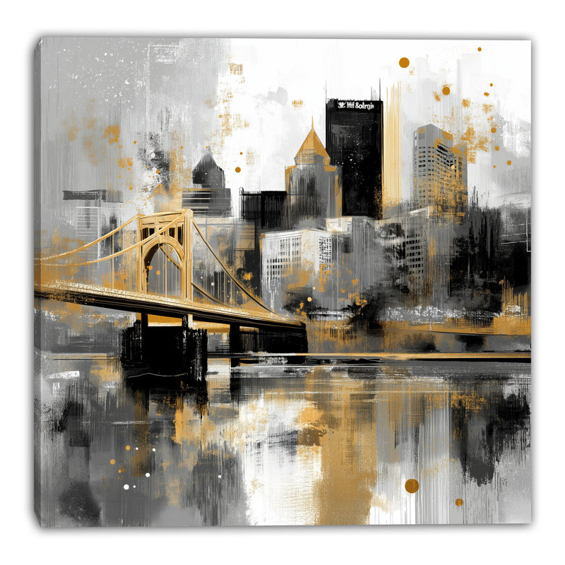 «Midnight Gold Bridge», art mural sur toile tendue, L 20 po x H 20 po x P 1,5 po
