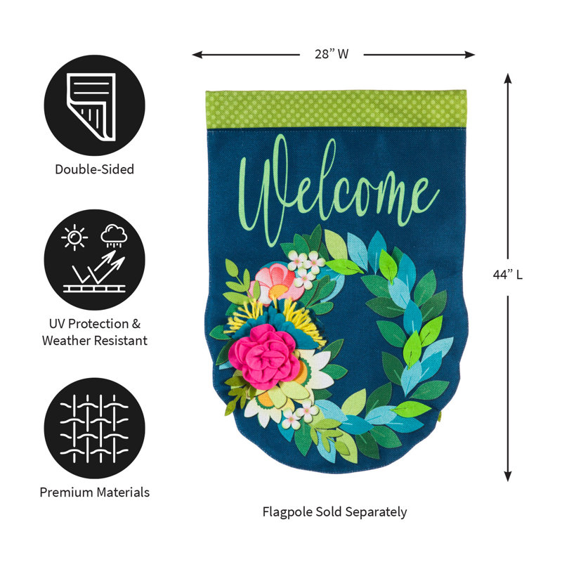 Drapeau de maison fleur en toile de jute 44 x 28 po