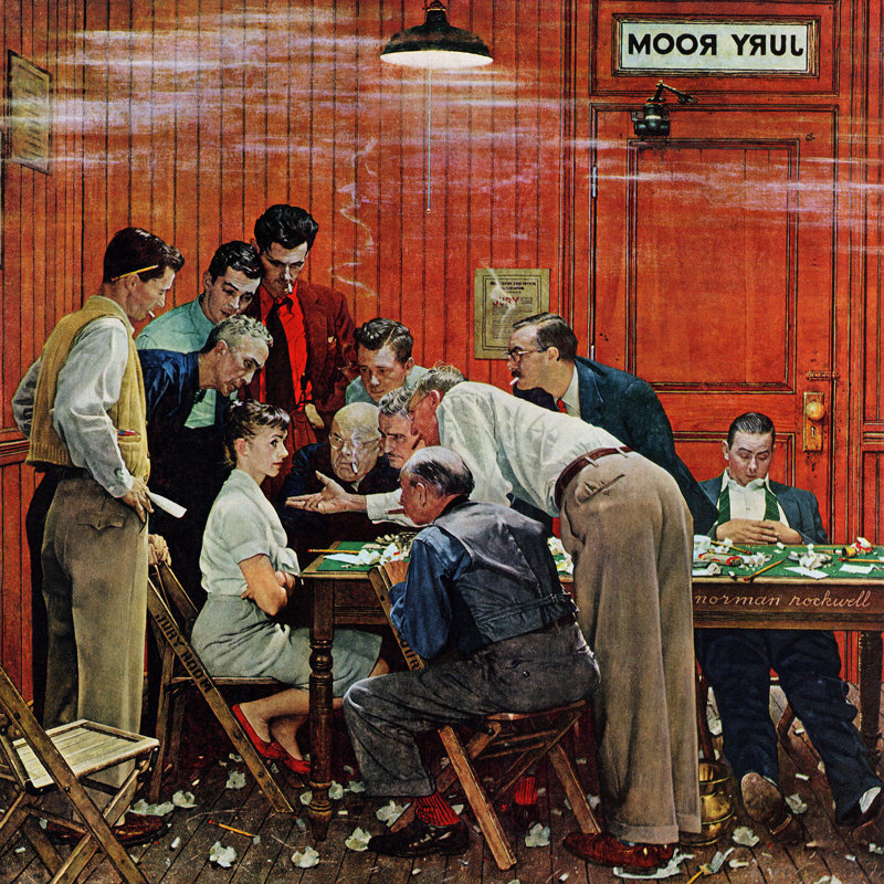 « jury » par norman rockwell, reproduction d’art sur toile tendue, H 18 po x l 18 po