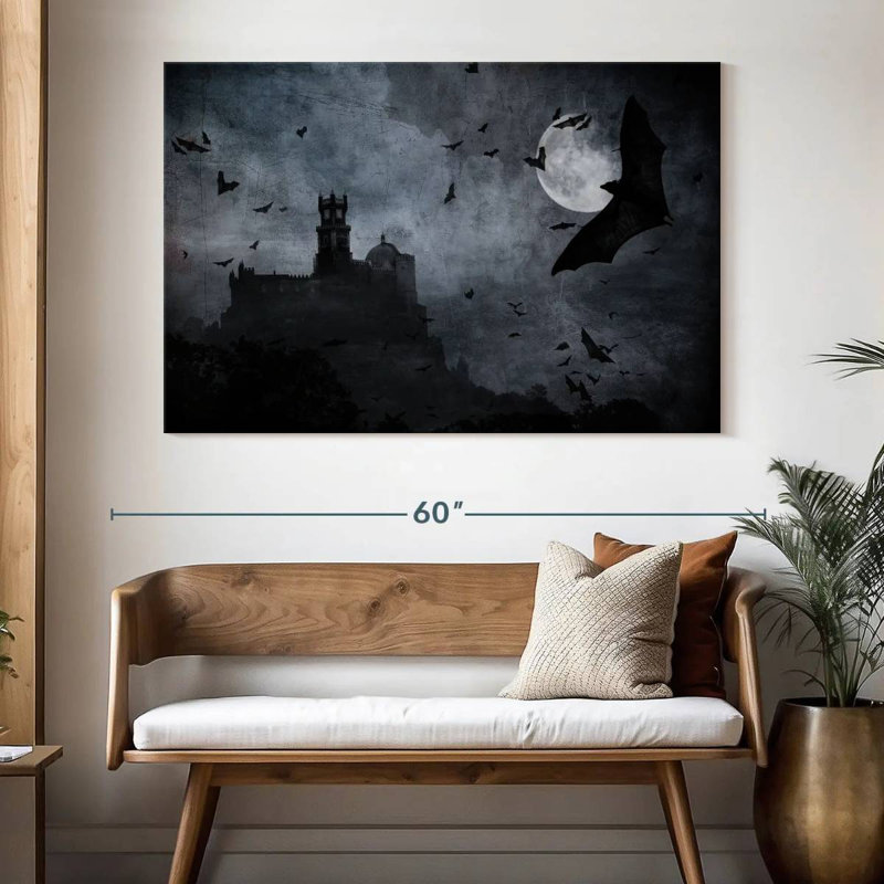 Castle Surrounded By Bats, 34" H x 51" W