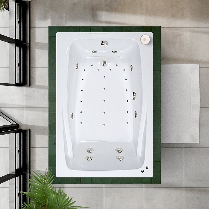 60" L X 48" W Drop In Combination Acrylic Bathtub with Reversible Drain in White
