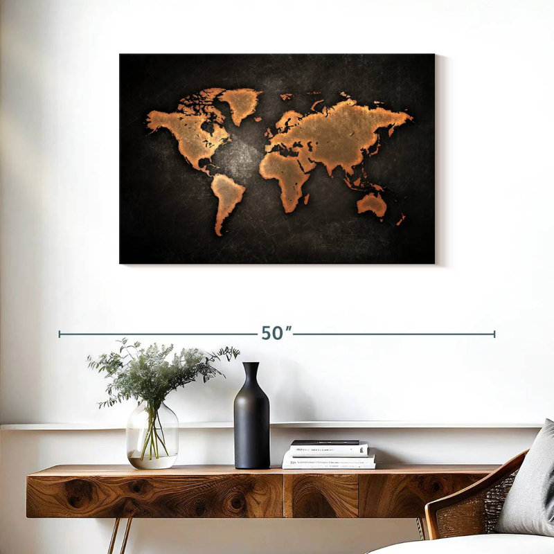 Carte du monde rétro Aliaz, H 24 po x l 36 po