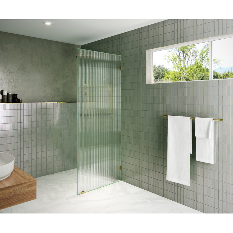 Gaia 32 in. x 78 in. Frameless Fluted Single Fixed Shower Panel, Polished Brass