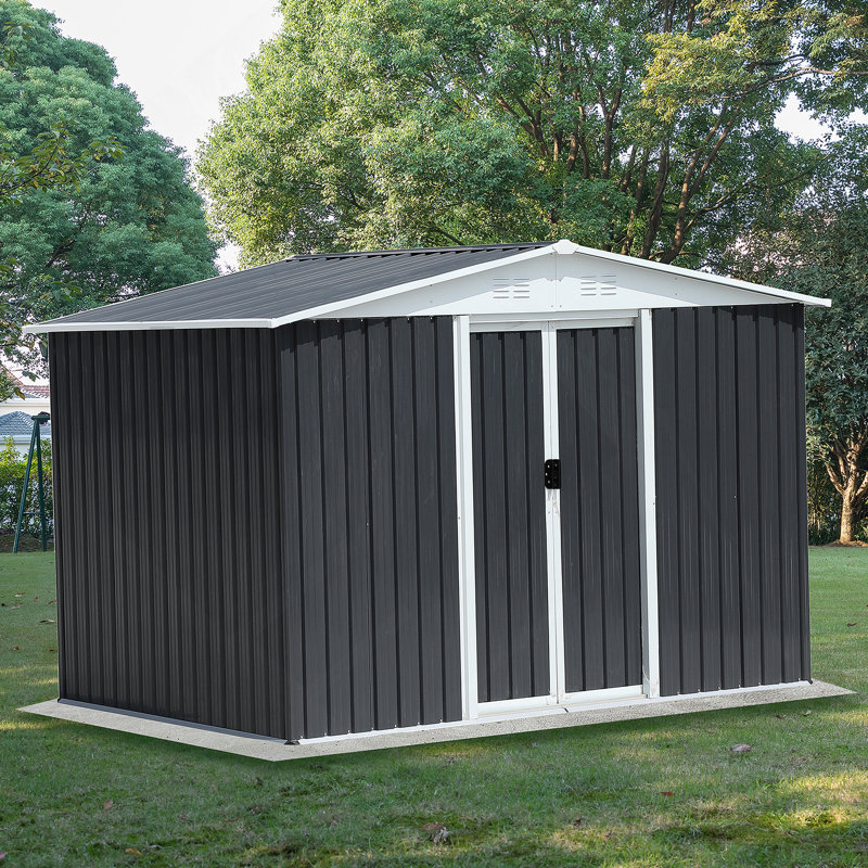 Outdoor Storage Garden Bike Shed 8X6 Feet Apex Roof With Aluminum Alloy Frame And Sliding Door, Gray/White