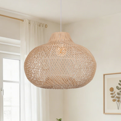 Natural Rattan Pendant Light, Handwoven Wicker Hanging Lamp for Kitchen Island Dining Room