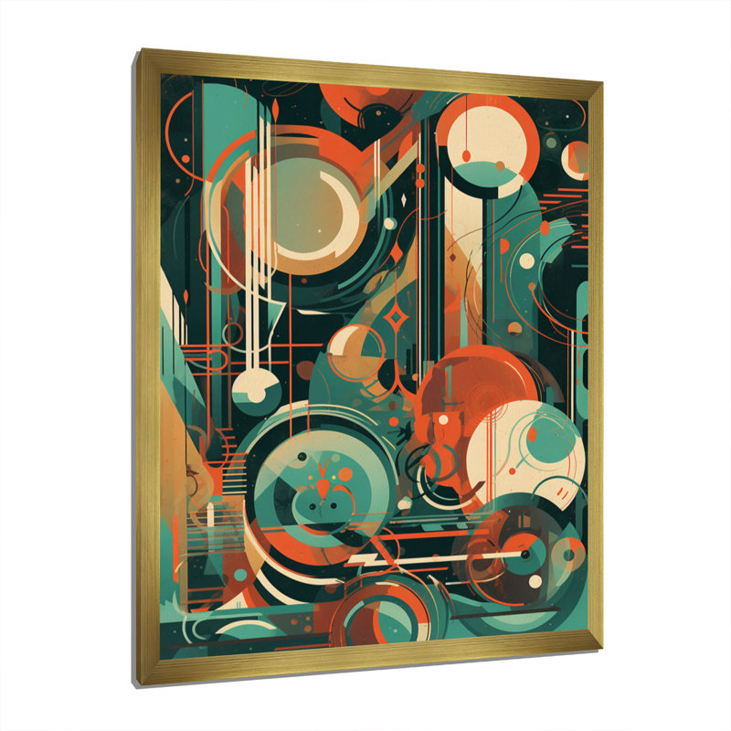 Vert et orange Mid Century Innovations IV, reproduction d'art sur toile, H 32 po x l 24 po x P 1 po, Encadrement doré
