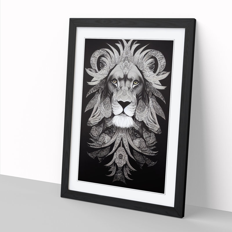 Lion Paisley - Picture Frame Print, Black, 64cm H x 46cm W x 2cm D