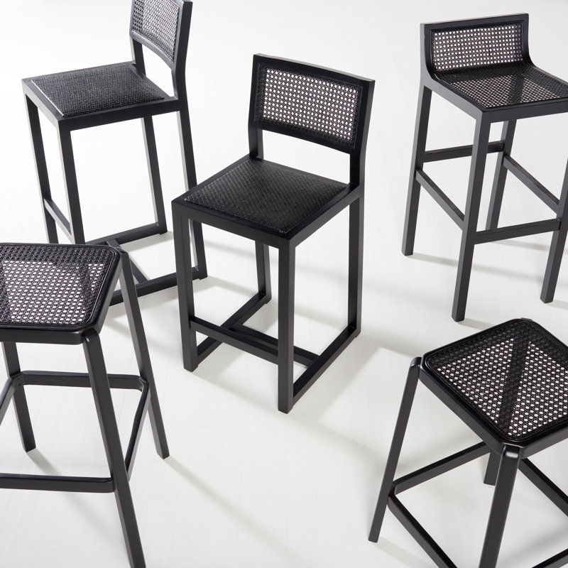 McCarthy Cane Bar & Counter Stool, Black / Black, Bar Stool(31.5” Seat Height)