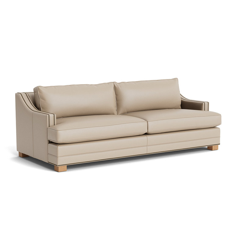 Canapé en cuir Keaton Slope avec clous 84, Laiton antique, Natural, Cuir performance Greenwich - taupe