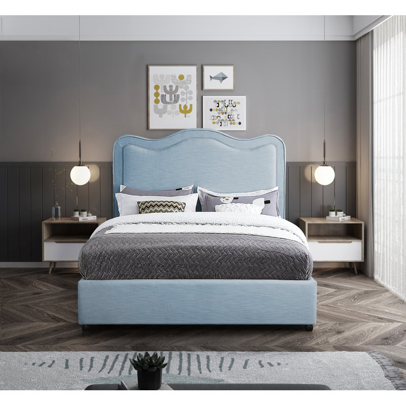 Lit en tissu d'ameublement Glenside, Grand, Lin performance bleu clair
