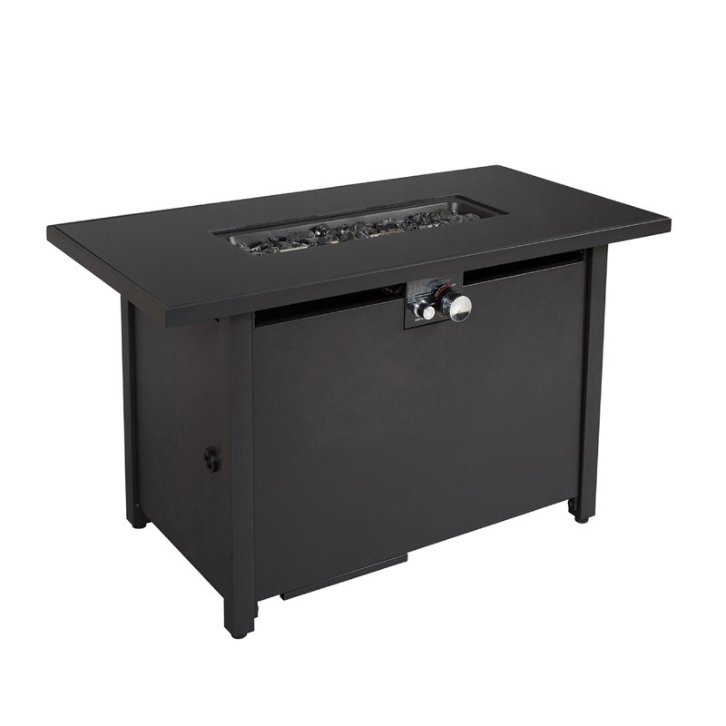 Table de foyer d'extérieur en acier avec couvercle H 25 po x l 42 po, Noir, noir, noir, noir