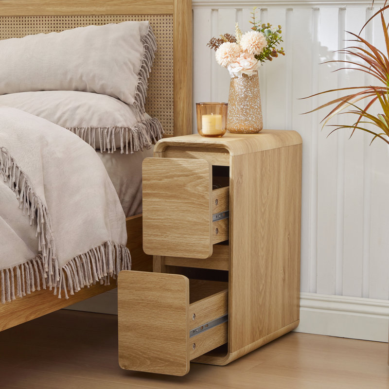 Table de bout étroite avec 2 tiroirs, Beige, 1