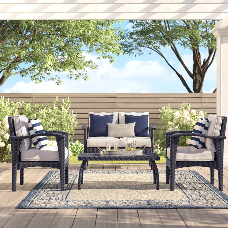 Keely 4 Piece Rattan Sofa Seating Group with Cushions