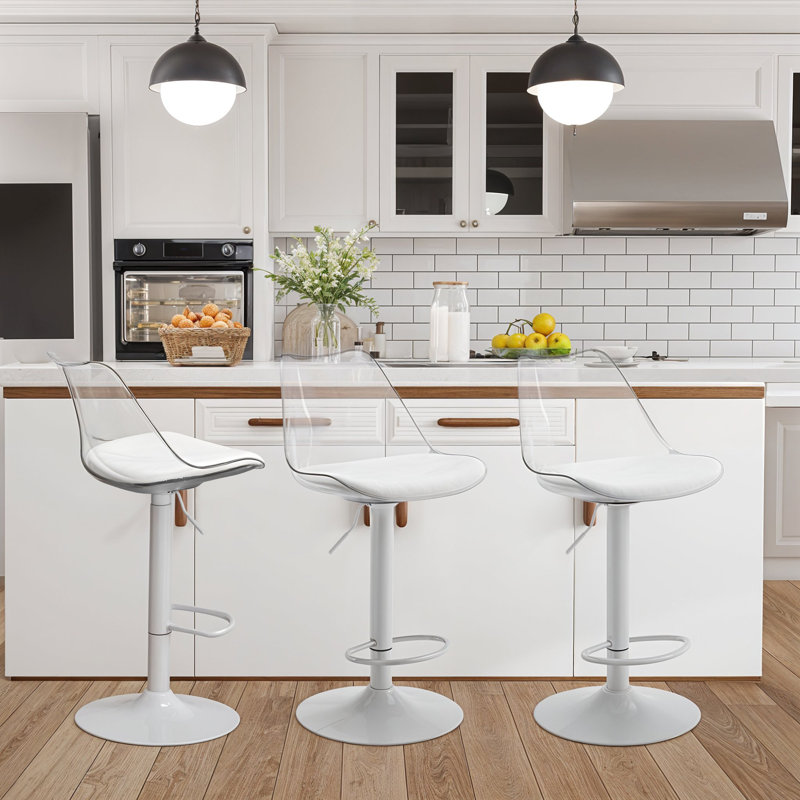 Swivel Upholstered Adjustable Height Counter Stool, White