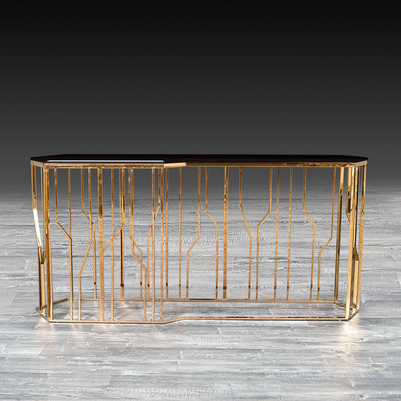 Glass Top Console Table, 31.5" H x 67" W x 17" D, Rose Gold