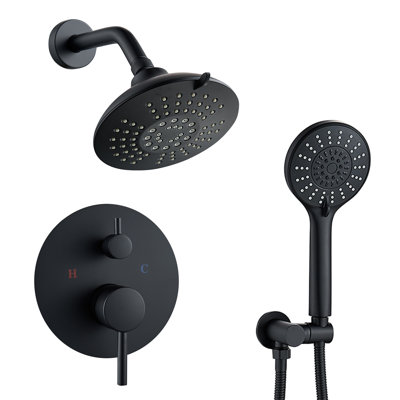 Single Handle 6-Spray Round Shower Faucet 2.5 GPM With High Pressure Shower Head And Hand Shower 