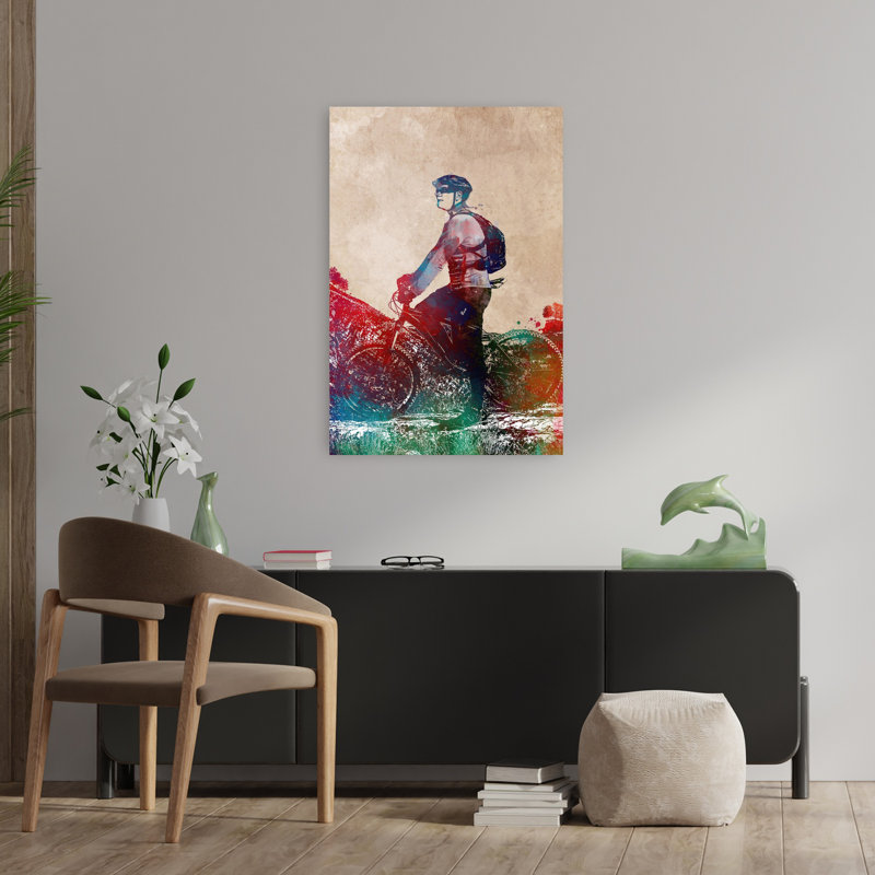 «Vibrant Mountain Biker», art mural cheval contemporain, 36" H x 24" W