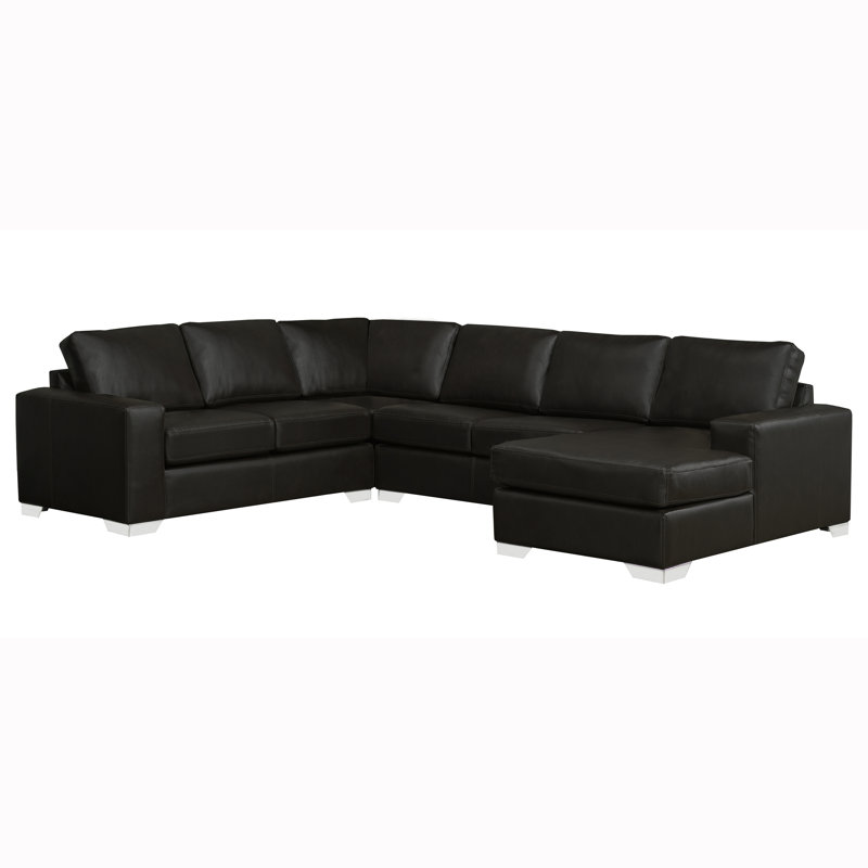 Crooke Upholstered U-Shaped Sectional Left Hand Facing, Black Genuine Leather