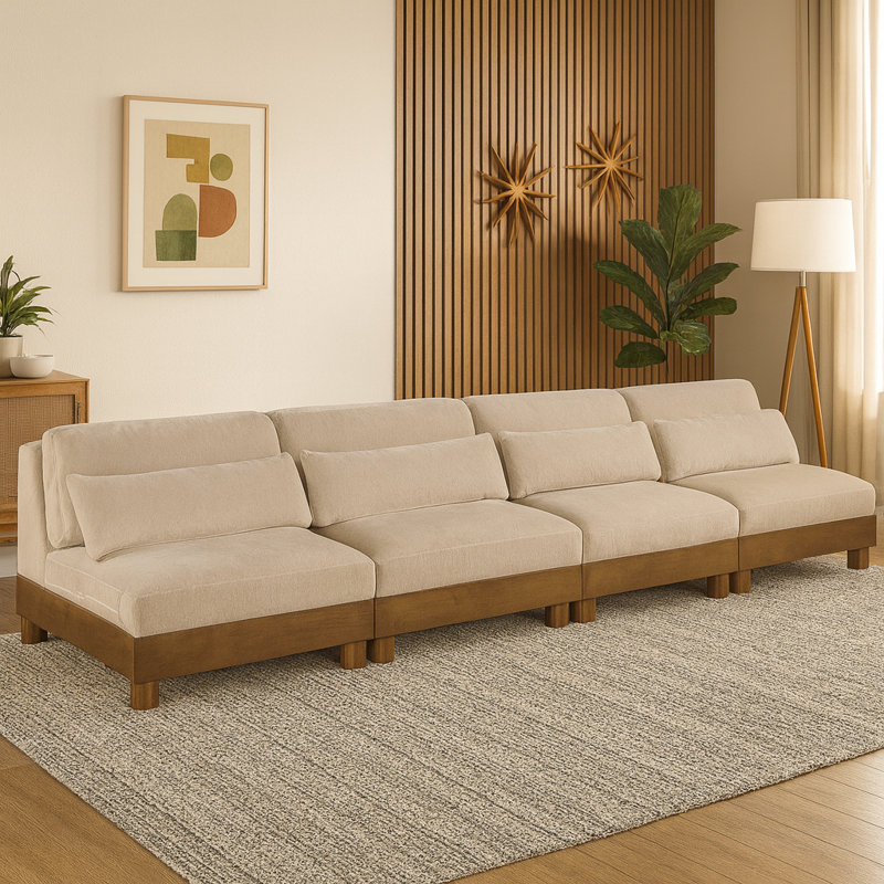 Canapé modulaire rembourré 4 pièces Oyintari, Beige, Brun