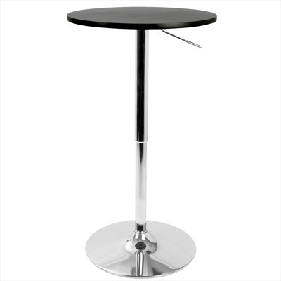 Round 2-Person Adjustable Bar Table with Hydraulic Lift, Solid Wood Top, and Classic Black Steel Base