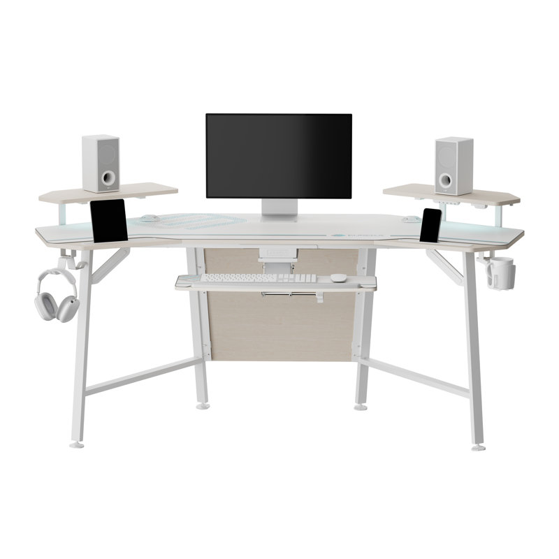 Inbox Zero Mariandi 72" Studio Desk with Keyboard Tray, Maple/White