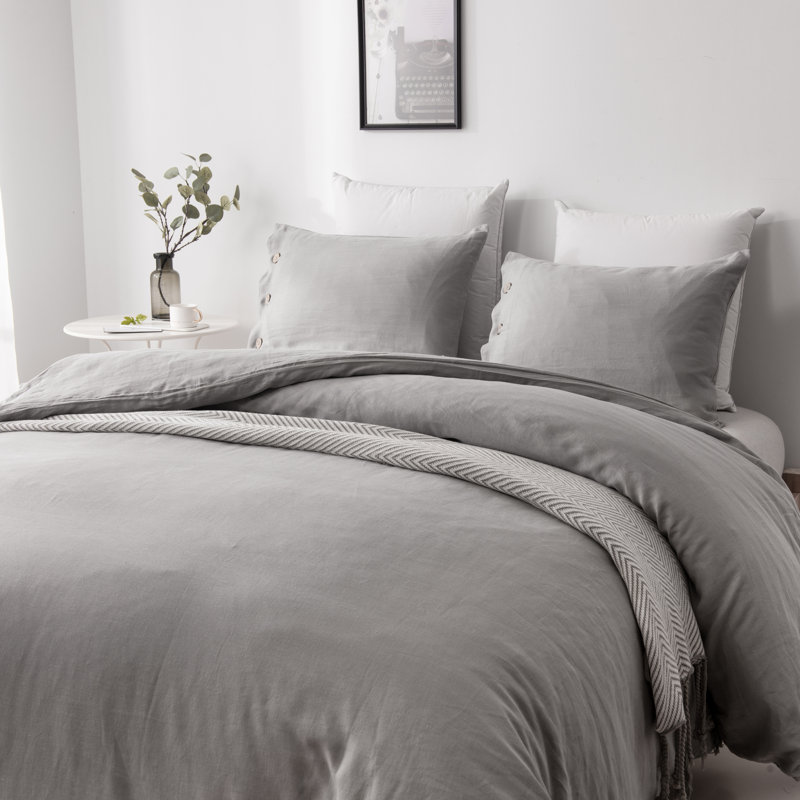 Ensemble de housse de couette 100% lin français MeadowPark, ensemble de literie réversible délavé à la pierre 3 pièces, certifié OEKO-TEX