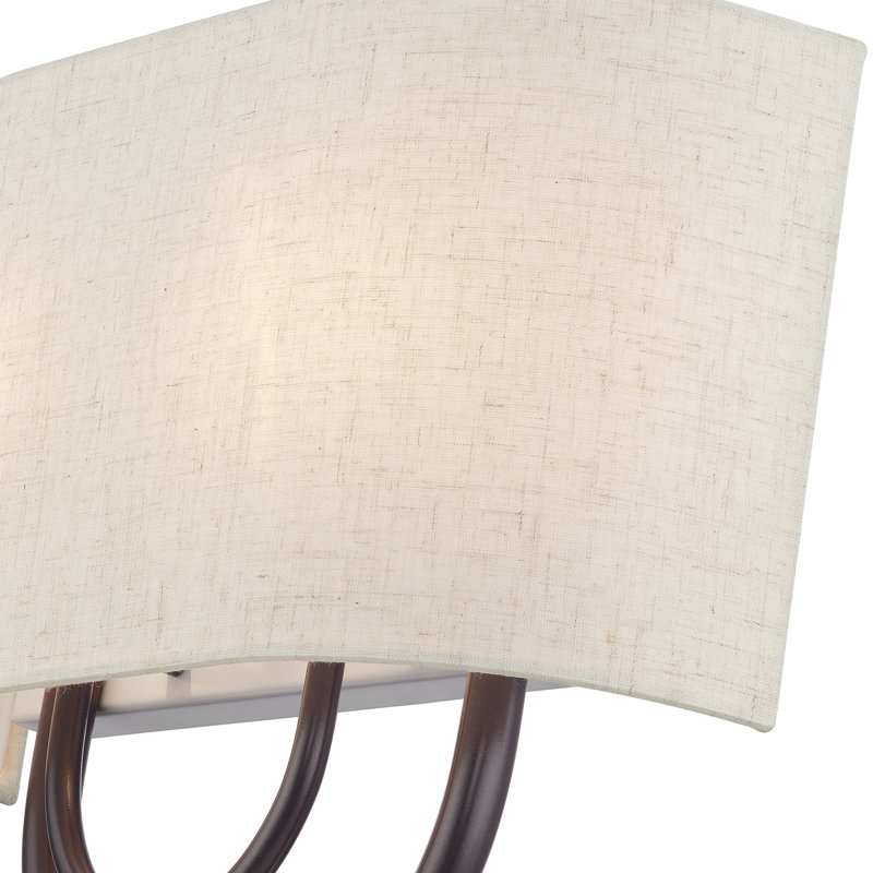 2 Light English Bronze ADA Sconce With Hand Crafted Oatmeal Fabric Shade With White Fabric Inside, English Bronze