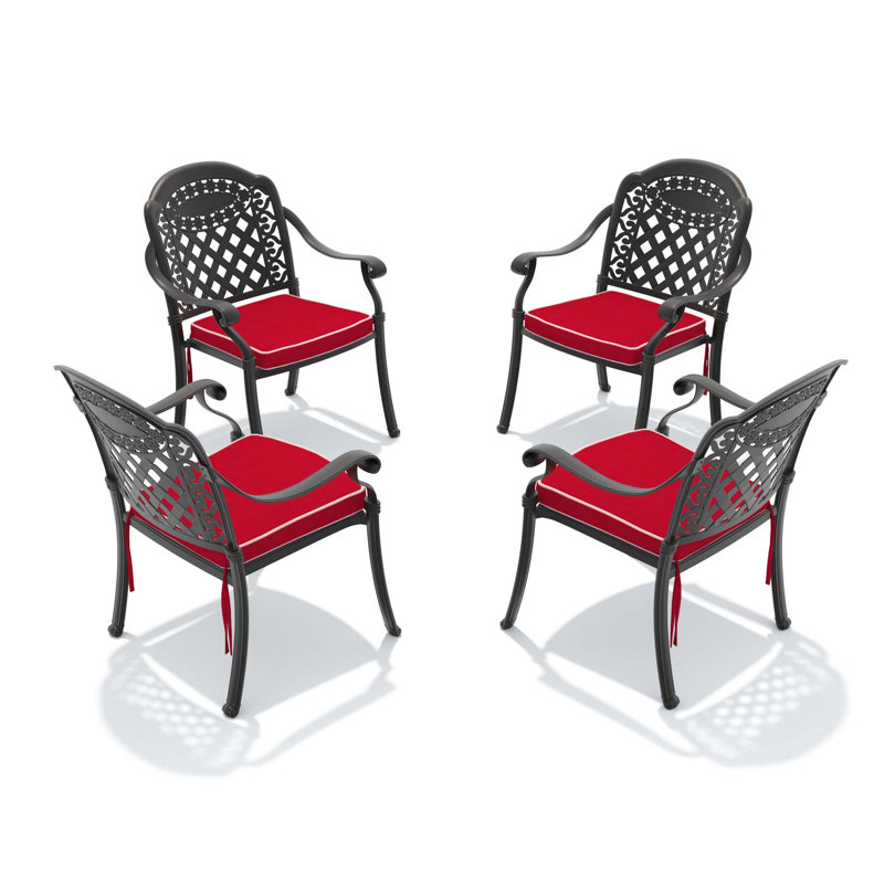 Chaise de patio en fonte d'aluminium 4 pièces avec cadre noir et coussins rouges (même référence: W1710P166054)