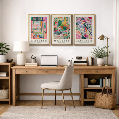 Classical Artwork "French Floral Window Girl Vintage Art Exhibition Artwork, Colorful Abstract Still Life Wall Pictures, Framed Canvas Giclée Print 3 Pieces Wall Art" 16"x24"x3 pcs, 24"x36"x3 pcs